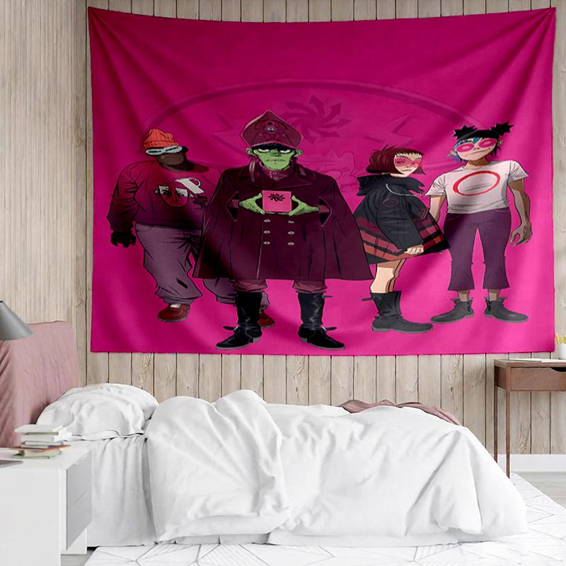 Gorillaz Print Tapestry, Backdrop, Easy Setup, Ideal for Bedroom, Office & Living Room, with Aesthetic Wall Hanging Decor.