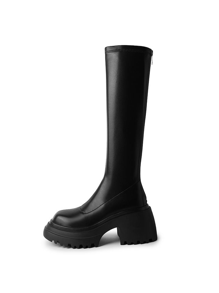 Elastic Thin Boots 2025 New Thick-soled Heightening Comfortable Foreign-style Small Long Boots Women's Knee Knight Boots