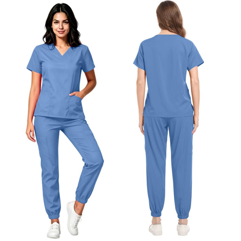 Damen-OP-Set mit V-Ausschnitt und Taschen, Schnelltrocknendes farbiges kurzärmeliges Oberteil und Hose für Arbeitsuniformen