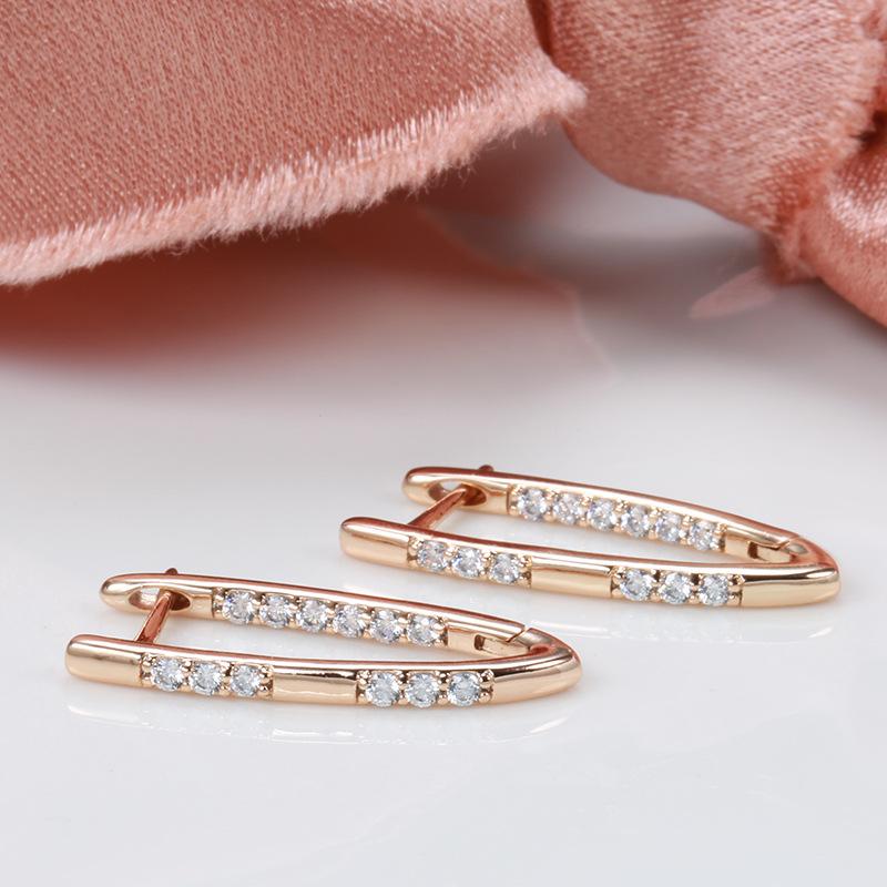 SIMJOO Cercei simpli cu zircon în formă de V din aur roz Design elegant