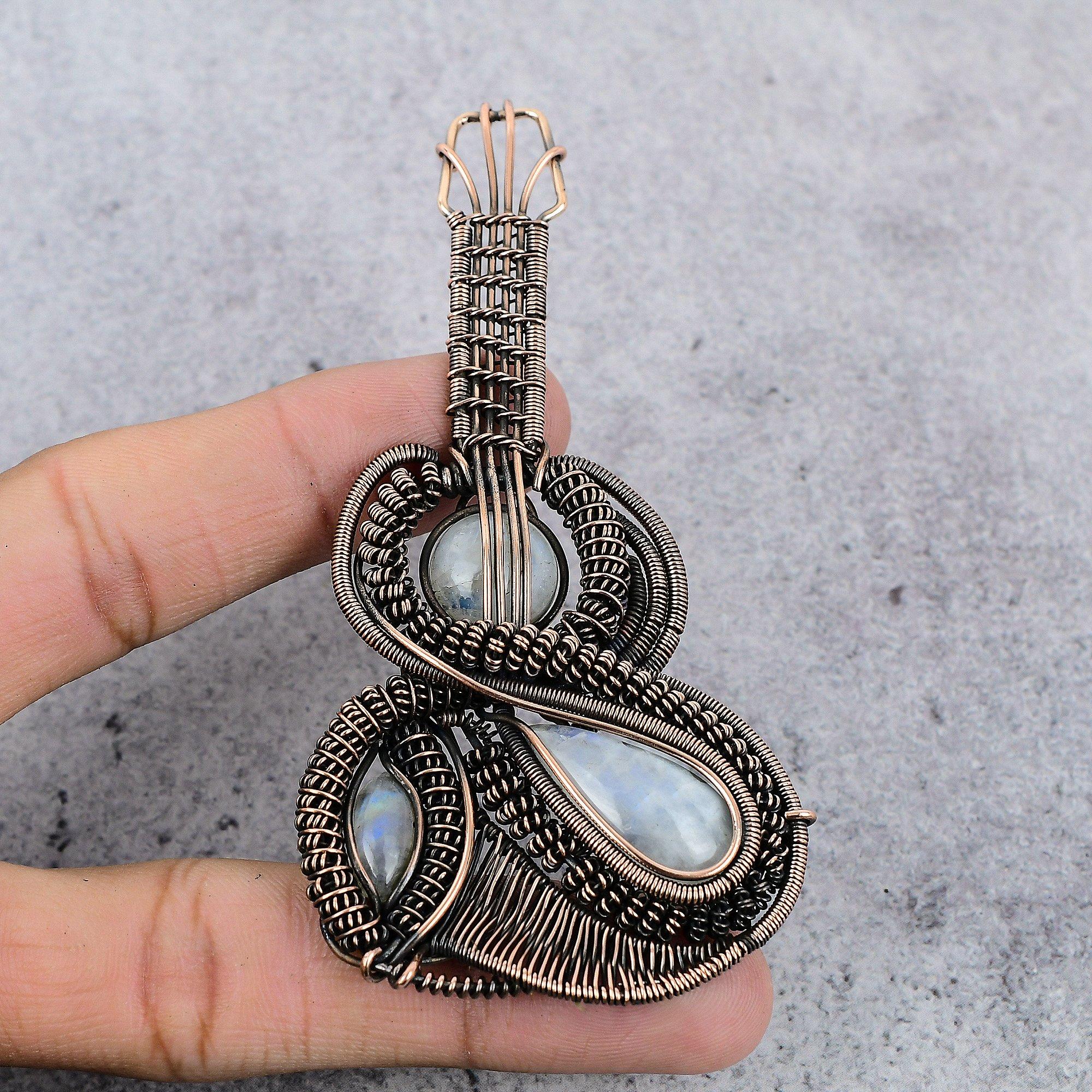 

Подвеска из радужного лунного камня, ювелирное изделие из драгоценного камня, подвеска, обернутая медной проволокой 999 пробы, красивая подвеска ручной работы 2.55 Inches