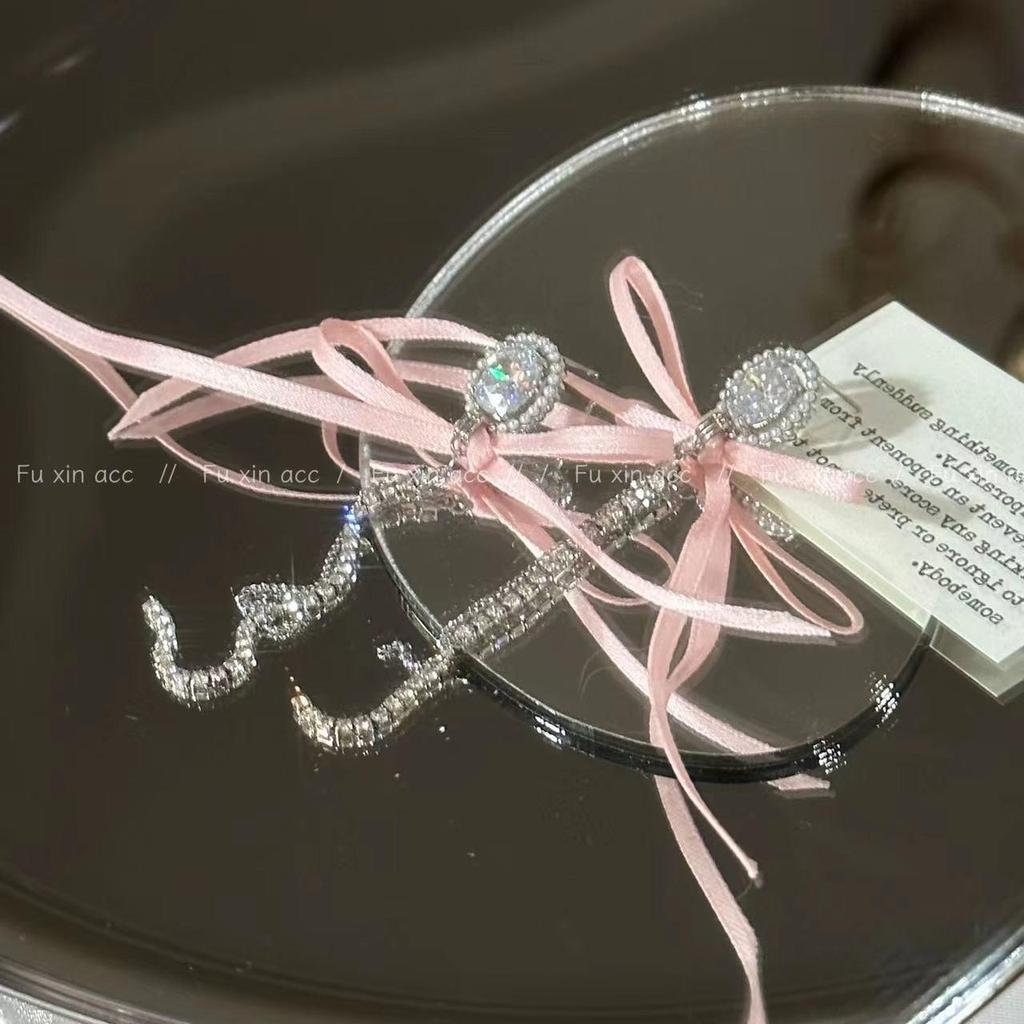 Pink Ribbon Bow Tassel Earrings for Women - Elegant and Stylish Ballet-Inspired Long Earrings for Girlfriends and Students