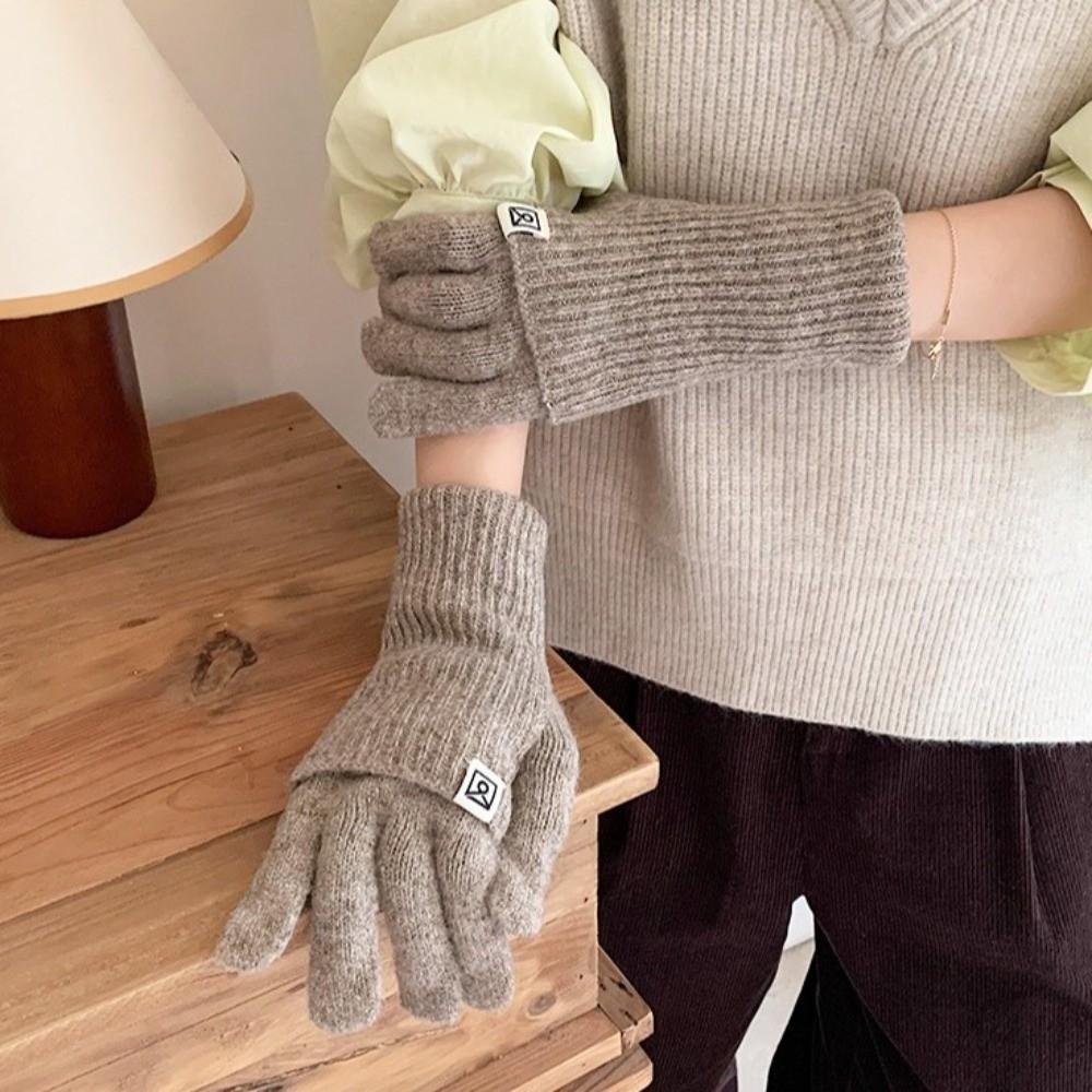 Windproof Full Finger Gloves Solid Color Driving Skiing Mittens Outdoor Cycling