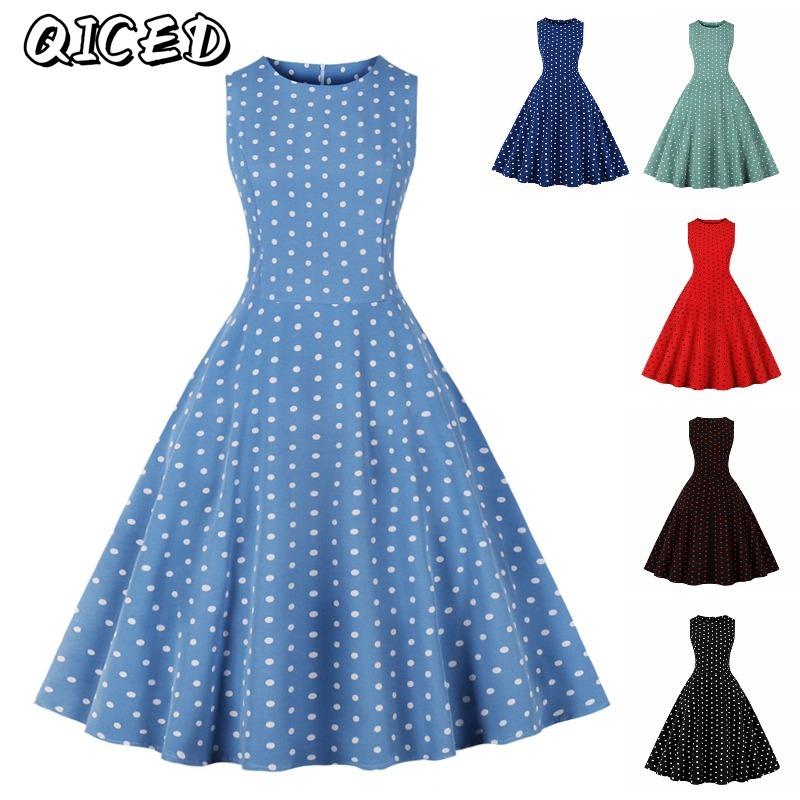 QICED Fashion Summer Spring Sleeveless O-Neck Casual Dresses