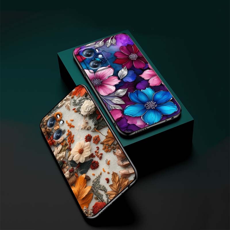 Butterfly flower pattern Phone Case For OPPO Reno 5 6 7 A96 A40 A58 Realme GT A74 A78 Neo2 A74 A78 Find X5 X3 X7 X8 Black