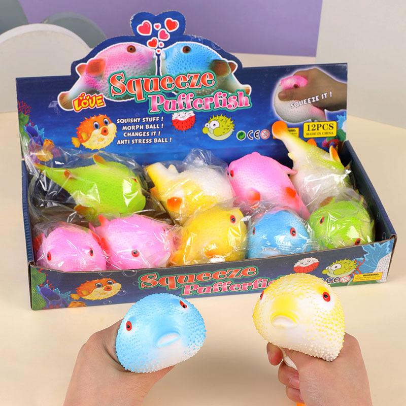 Round Fun Angry Puffer Fish Squeeze Stress Easing Toy Fingertip Toy Stress Ball Fidgeting Kids Toy Cute Kawaii Puffer Fish Baby Gift