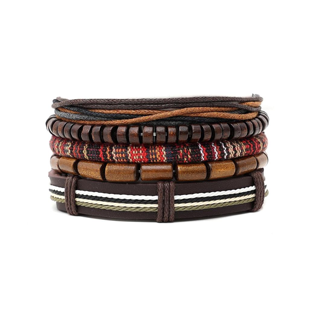 Men's Tree of Life Wooden Beaded Multi-layer Bracelet Set - Retro European & American Style