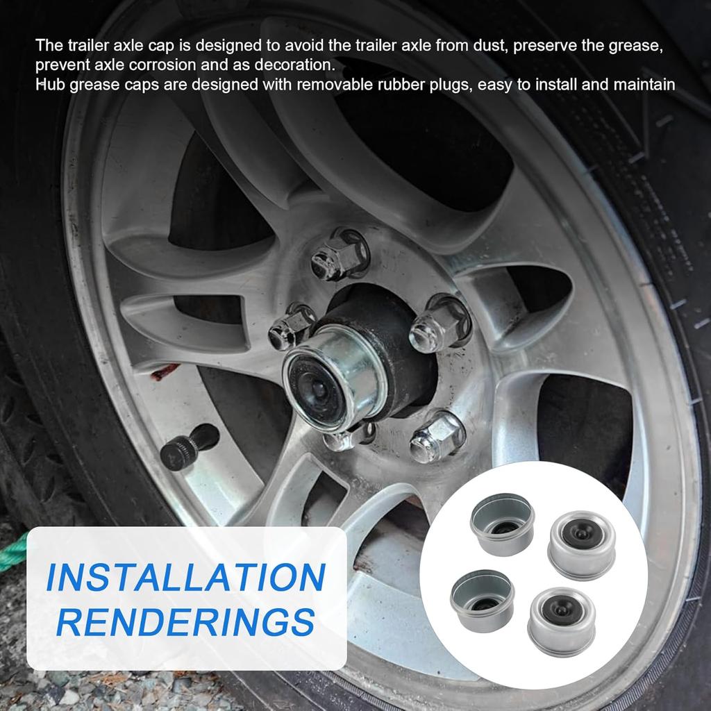 4PCS 2.44" Trailer Hub Bearing Dust Cap with Extra 4 Rubber Plugs, Trailer Axle Wheel Hub and Bearing Dust Caps for Most 5200 to 6000 Pound Axles
