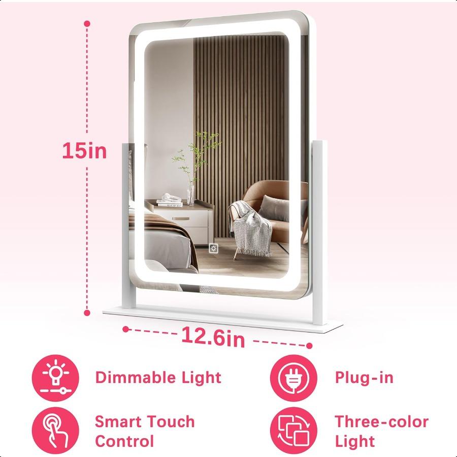 

Vanity Mirror with Lights 12.6×15 LED Makeup Mirror Lighted Makeup Mirror with Lights Smart Touch Control Dimmable odes Light L United States