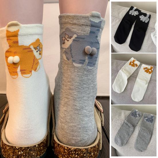 Cute Cat Socks Cartoon Cat Socks with Balls Stretchy Funny Animal Crew Socks Xmas Birthday Gift for Women Men Cat Lovers