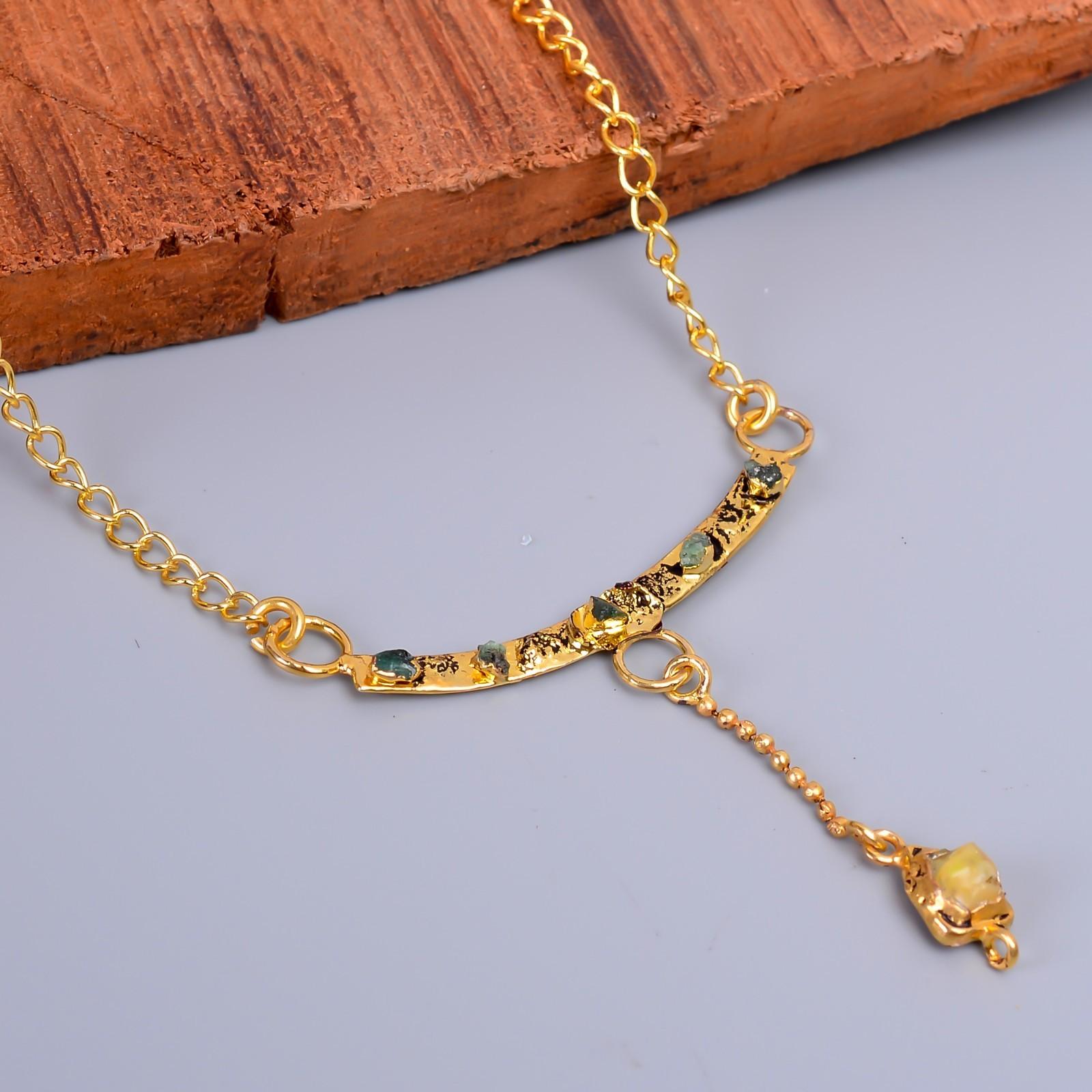 

Эфиопский опал драгоценный камень золотая отделка цепочка гальваноформованное свадебное колье ювелирное изделие V-80