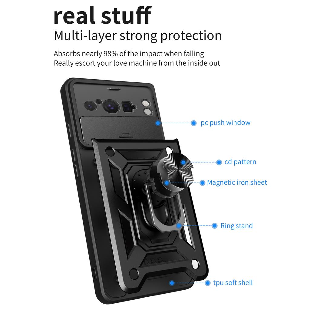 For Google Pixel 8 Pro Case Rear Lens Protection PC+TPU Anti-scratch Phone Cover with Kickstand