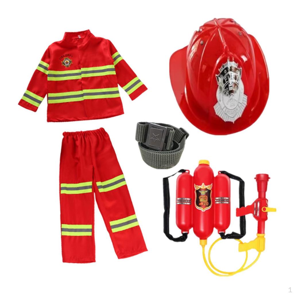 Kids Firefighter Costume Work Clothing Suit Halloween Dress up for Party