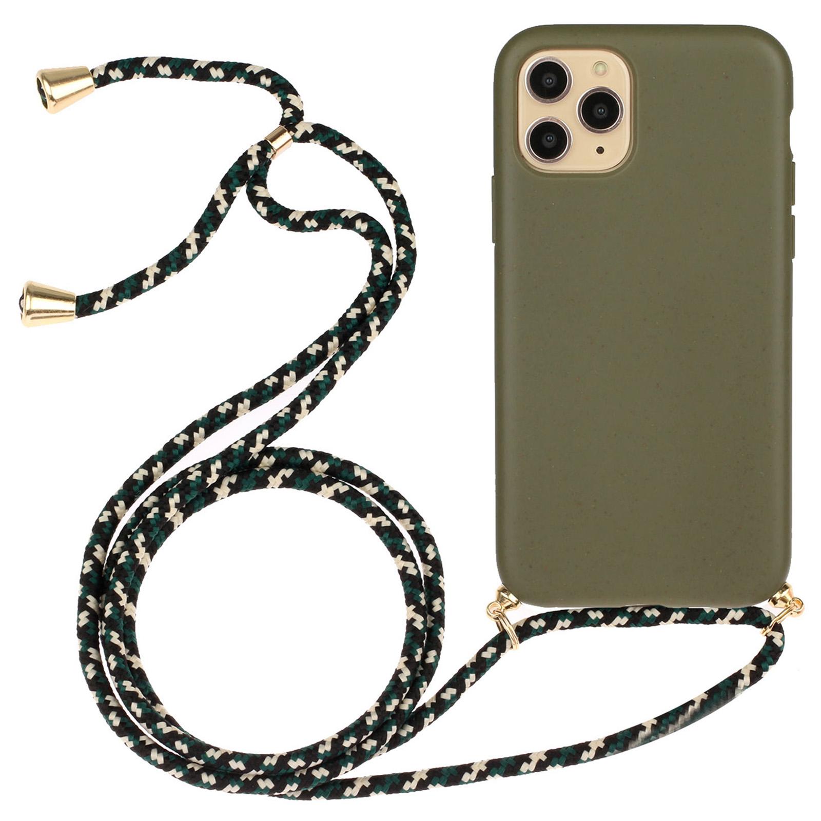 

For iPhone 16 Pro Max Case Wheat Straw+TPU Phone Cover with Lanyard Eco Friendly Zero Waste Army Green