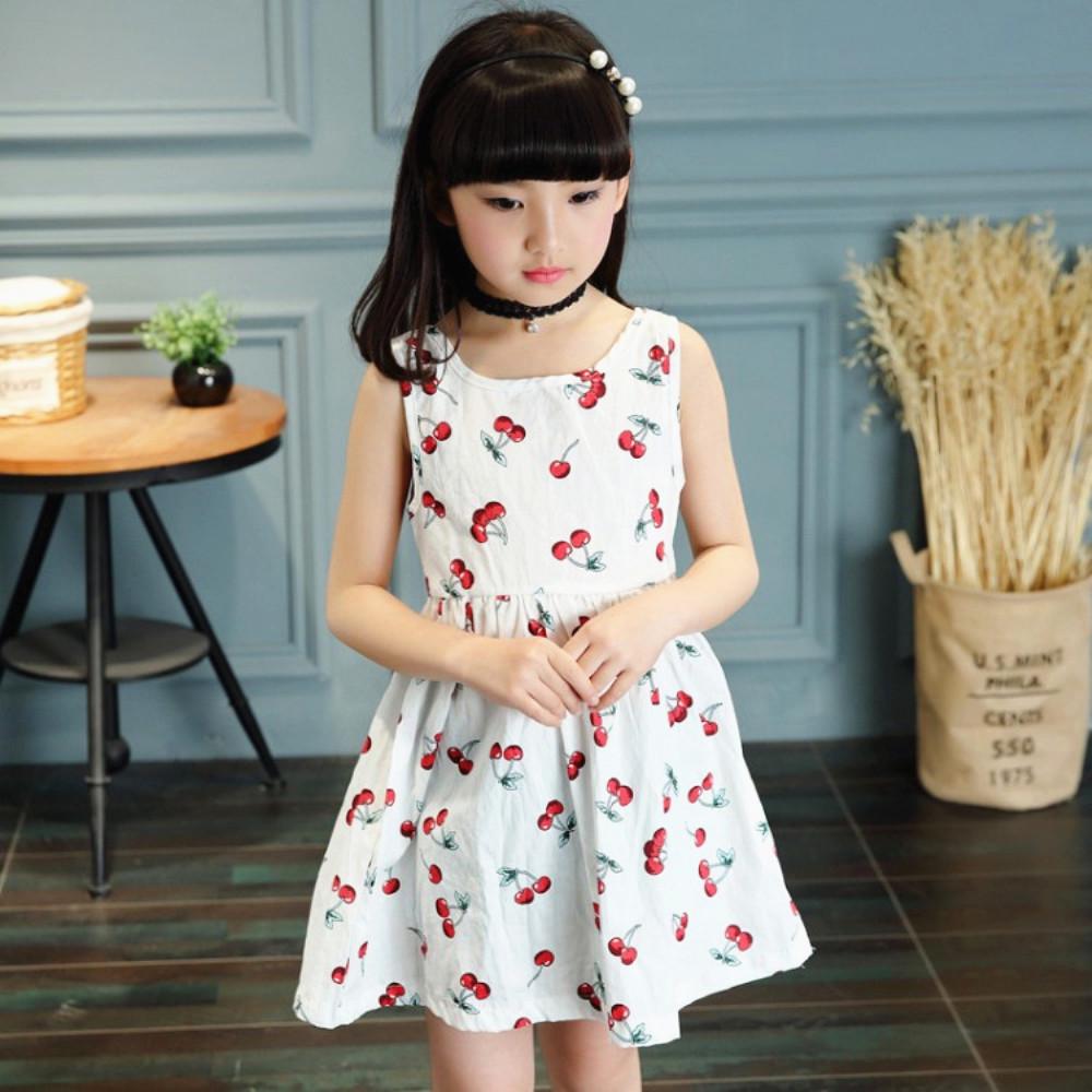 #QZO Summer Fruit Cherry Girls Sleeveless Bowknot Backless O-Neck Dress Costume