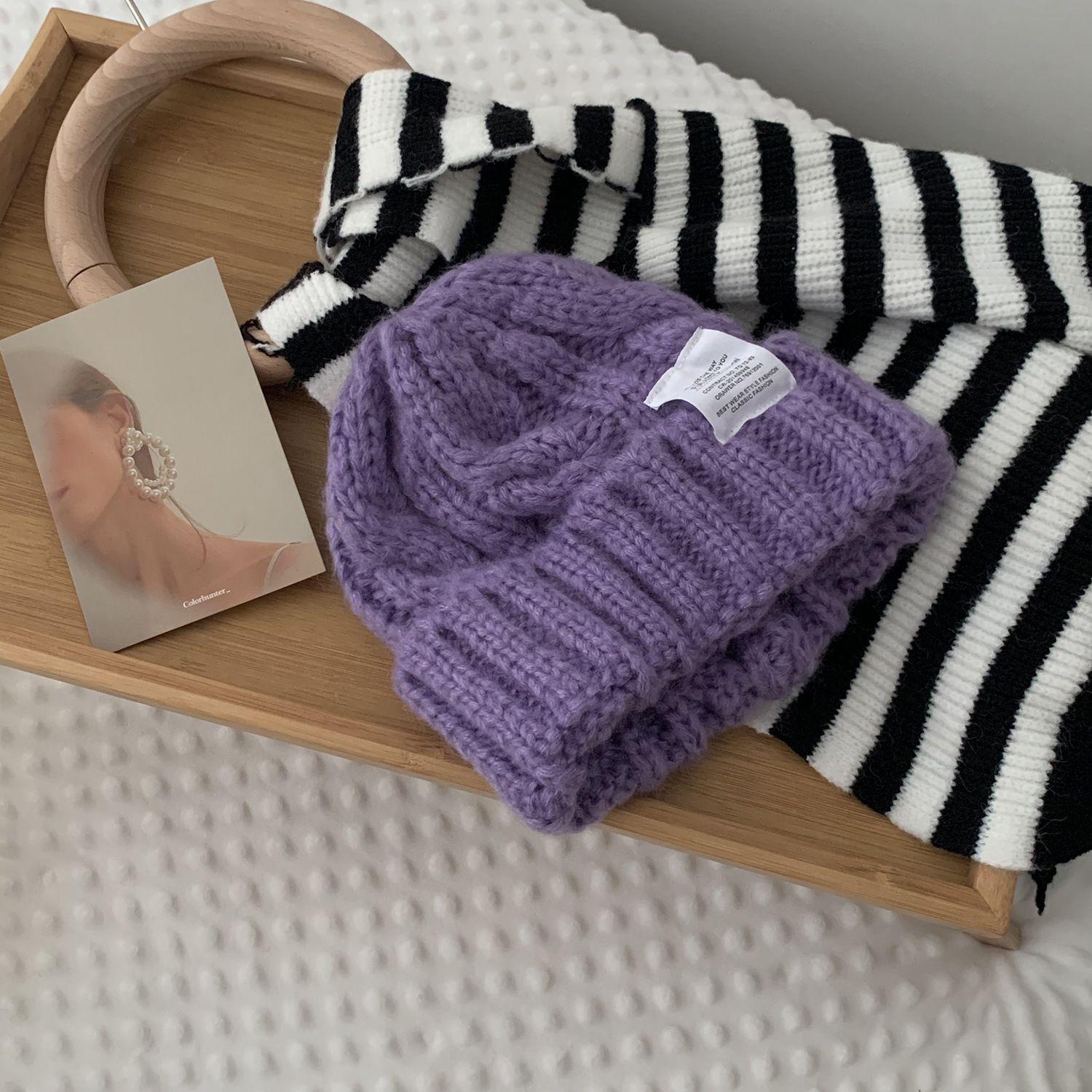 

All-match Cute Winter Skullies Stripe Autumn Korean Style Caps Woolen Hat Knitted Hat Women Beanies фиолетовый