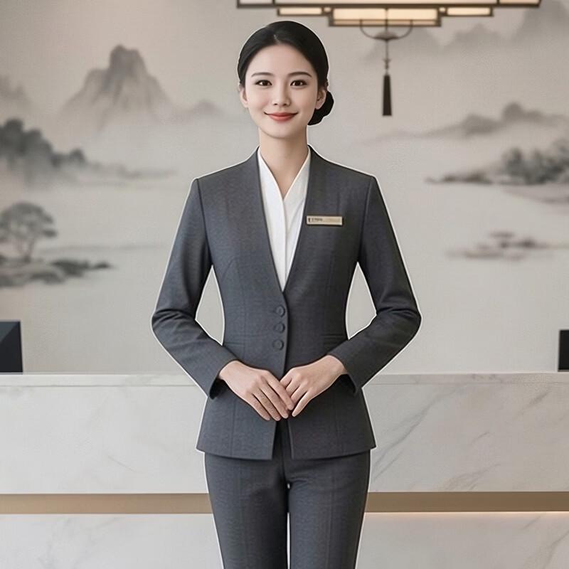 Новый женский серый костюм в китайском стиле 2XL