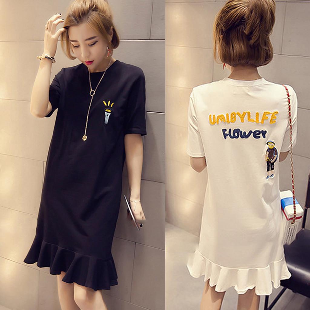 

Модное повседневное женское свободное платье до колена с коротким рукавом и длинным принтом