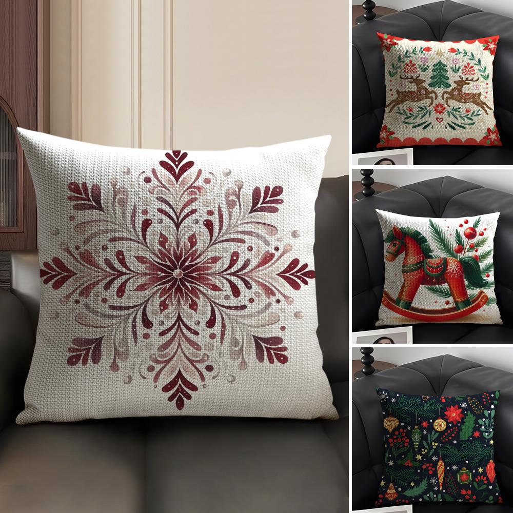 fashing snowflake animal print Pillow Case Natural Linen Double-Sided Printing Sofa Home Decor Cushion Cover