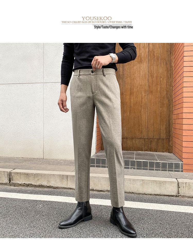 Men's Slim Fit Non-Iron Wool Blend Business Casual Suit Pants for Autumn and Winter