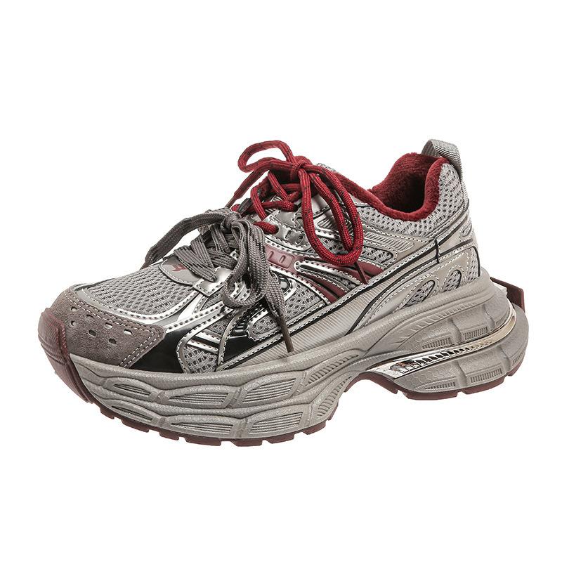 European Station silver thick-soled heightening dad shoes for women 2025 autumn and winter new mesh breathable sports and leisure shoes for women