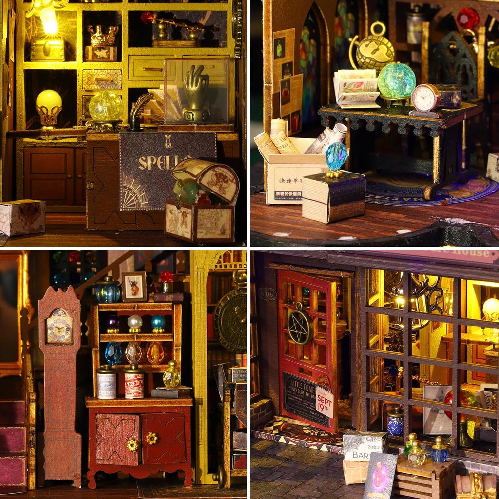 Spilay DIY Burg Bauszene Modell Holzpuppenhaus Miniatur Puppenhaus Handgefertigtes Bausatz-Set für Anfänger LED Staub Musikbox Weihnachtsgeschenk Schatz