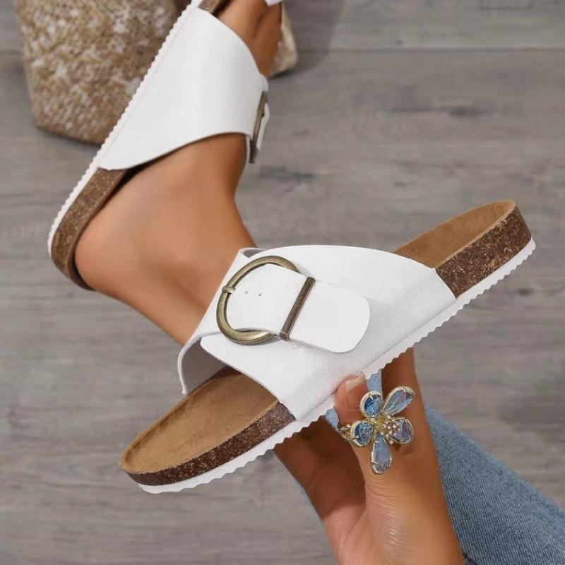 New one-word slippers women's beach open-toed flat-bottomed cool slippers women's large-size women's sandals
