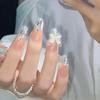 10pcs/set Handmade Fake Nails Nail Stickers Exploding Silver Diamond Cat's Eye Stone Bow Wearable Nails Removable