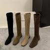 Designer Vintage Women Knee High Boots Fashion Square Low Heel Shoes Concise Slim Long Botas De Mujer