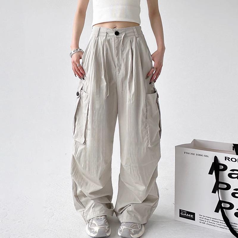 Women's 2025 American Retro Wide-Leg Parachute Cargo Pants - Quick-Dry, High-Waisted, Loose Fit