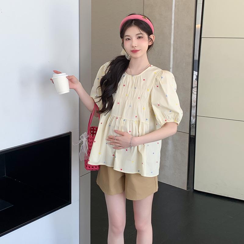 Korean Style Heart Embroidery Doll Shirt & Slim Shorts Set - Summer 2026 M