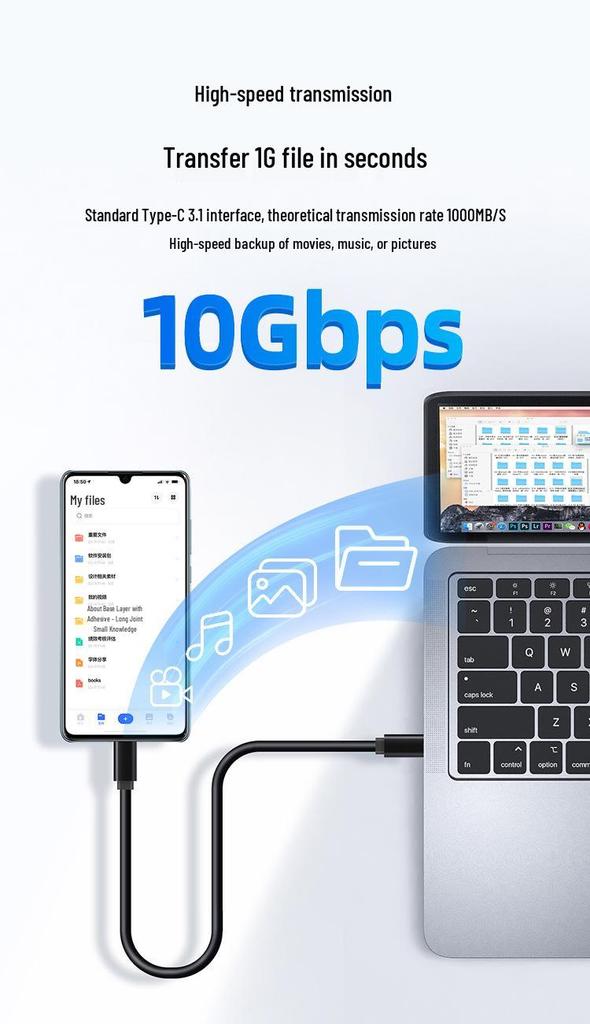 Type-C Dual-Head PD60W Fast Charging Cable, Pure Copper, 3A High Power, Universal for Computer, Mobile Phone, High-Speed Data Transfer