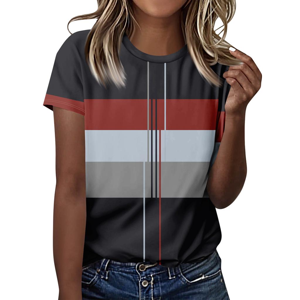 T-Shirts für Damen, Damen Kurzarm Tops Schick Sommer O-Ausschnitt Lässig Trendige Blusen Tunika Tops Unabhängigkeitstag