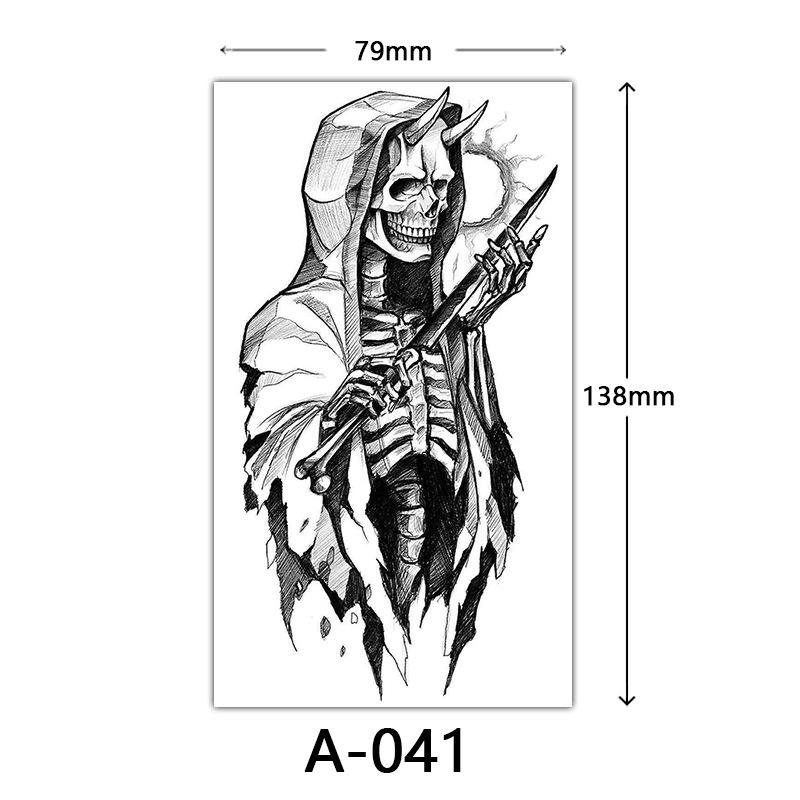 Halloween Tattoo Sticker, Skull Reaper Sickle, Black Bat Tombstone Pumpkin Tattoo