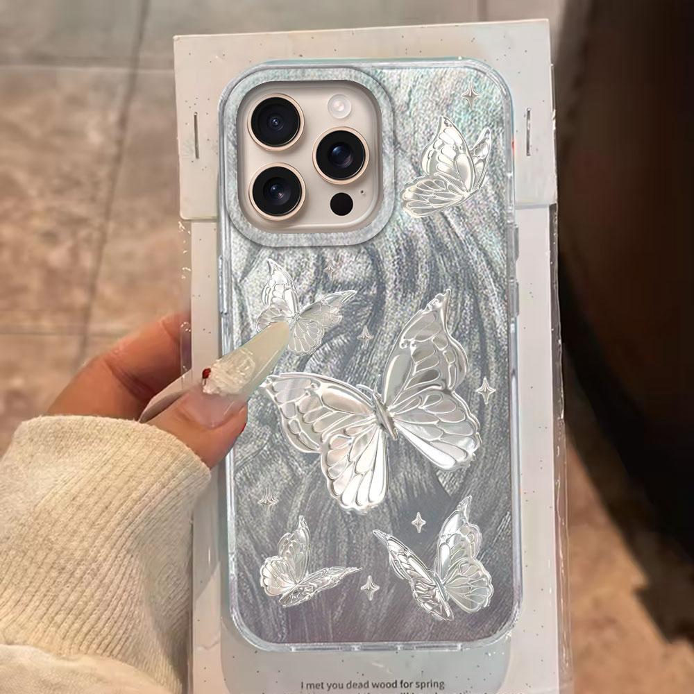 Metal Butterfly Printed Color Plants Phone Case For Apple iphone 15 16 14 13 Pro Max 16e 7 16plus Silicone Couple Back TPU Cover