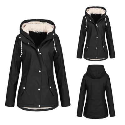 Women's Solid Rain Jacket Outdoor Hoodie Waterproof Overcoat Lady Windproof Coat