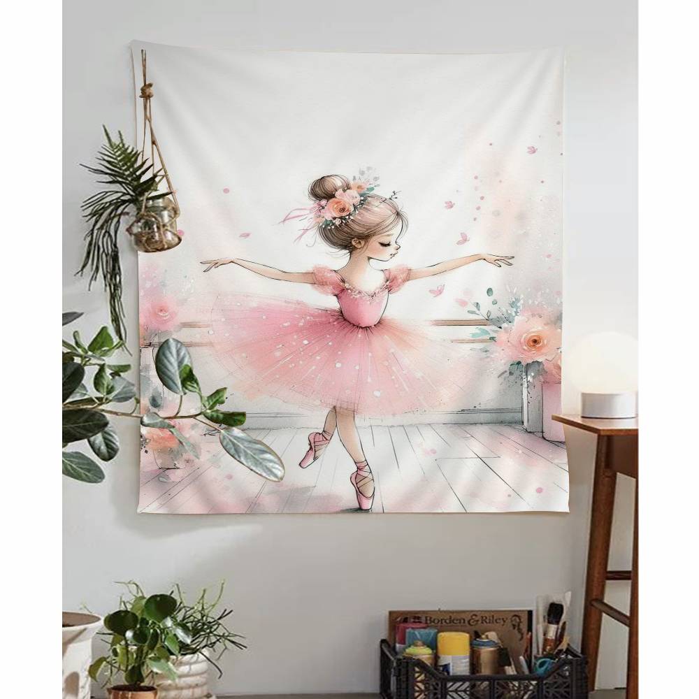 Pink Ballerina Girl Butterfly Anime Tapestry Hanging Tarot Hippie Wall Rugs Dorm Home Decor