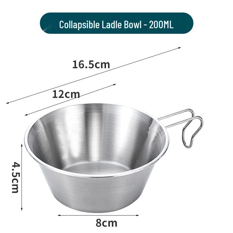 304 Stainless Steel Portable Sherpa Bowl: Multi-purpose, Foldable, Hangable Over Open Flame for Outdoor Camping and BBQ - Soup Cup