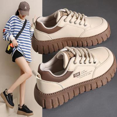 Step On Poo Feeling Women's Sports Casual Shoes Women New Spring All-match PU Student Woman Shoes Platform Sole Board Shoe