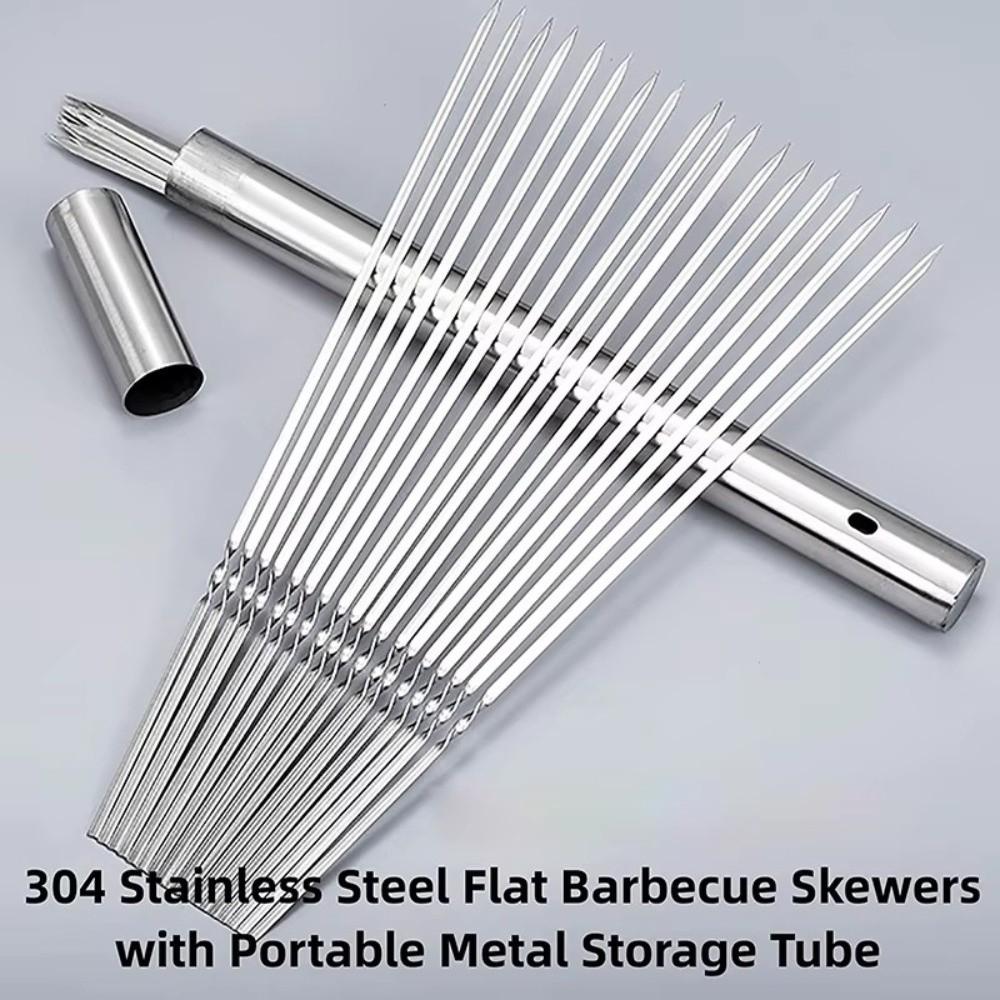 20Pcs Long Flat Kabob Skewer Stainless Steel Grilling Roast Stick BBQ Needle Stick  Outdoor Picnic