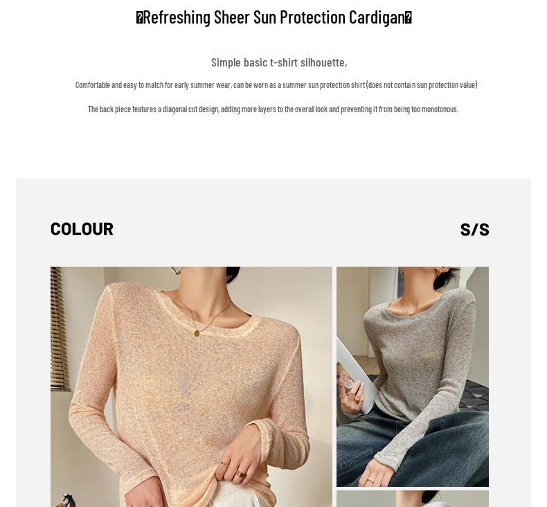 Damen Sommer Locker Gestrickter Sonnenschutz Leinen Überwurf Langarm T-Shirt