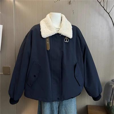 Coats for Women Winter Cotton Jacket Thickened Velvet Windbreaker Loose Casual Fur Collar Coat Top