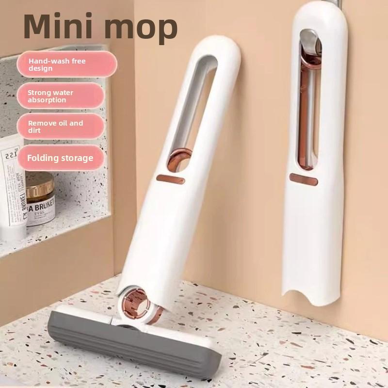 Mini Foldable Handheld Sponge Mop, Hands-Free Self Squeeze Multifunctional Absorbent Cleaning Mop for Desktop Bathroom Gap Household Use