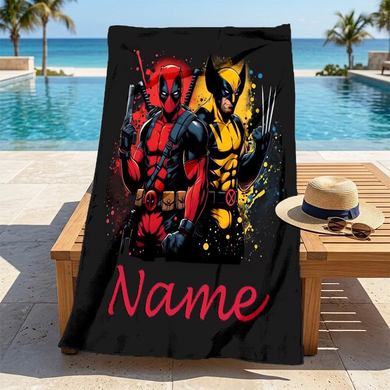 Custom Name Wolverine Deadpool Stylish Digital Printing Beach Towel Quick‑Drying Absorbent Blanket for Beach Pool Gym Travel