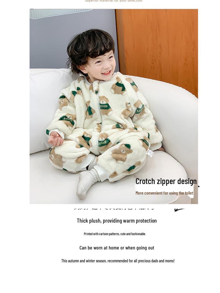 Comodo Pigiamino Tuta in Flanella per Bambini con Pile - Stile Autunno/Inverno Spesso Corallo Pile Abbigliamento Casa Sacco a Pelo per Dormire