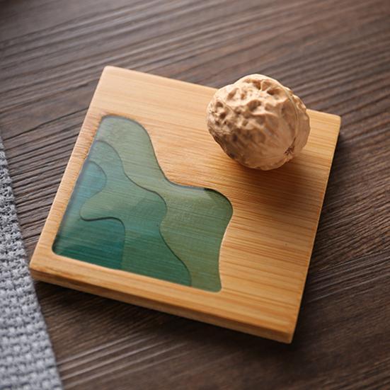 Podložka z epoxidové pryskyřice Krajina Průhledný držák bambusové izolace Coaster Cup Mat