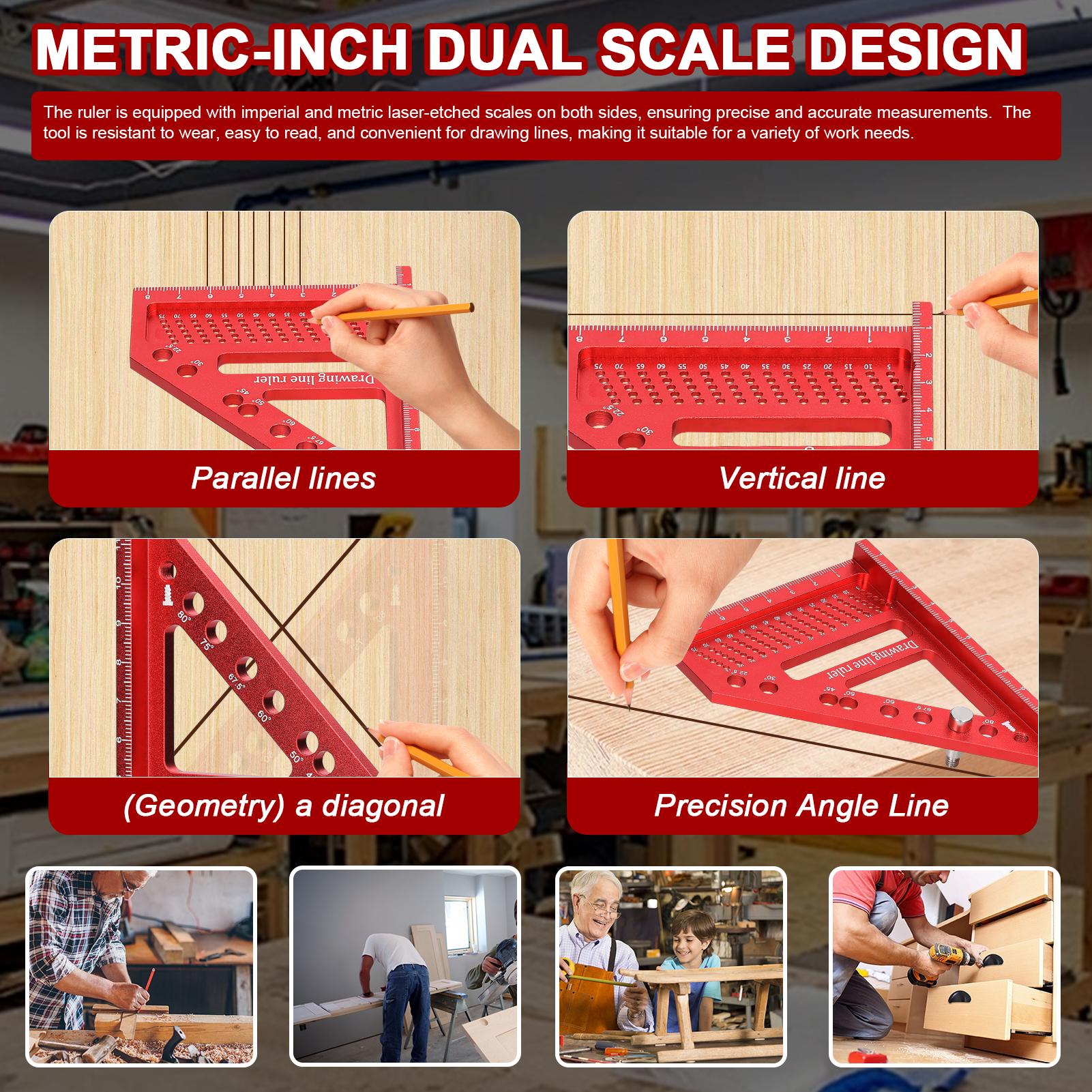 

Aluminum Alloy Multi Angle Measuring Ruler Woodworking Miter Trianglar-Ruler Utility Scribing Gauge Multifunctional Layout Measuring Tool for Engi