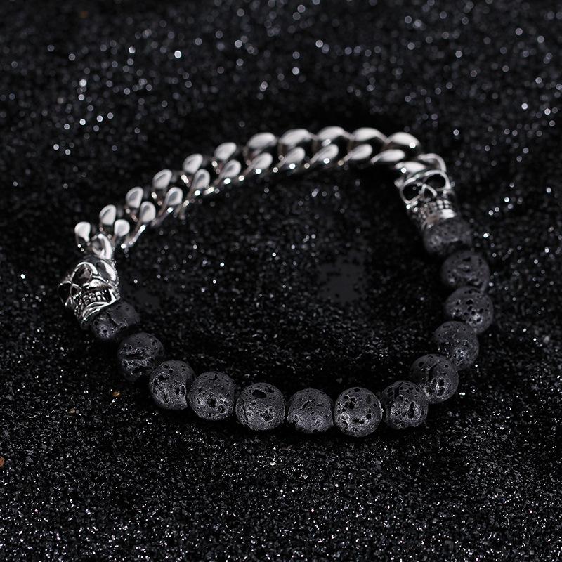 Source Jewelry Integrity Pass Stainless Steel Skull Buddha Beads Volcanic Stone Beaded Bracelet