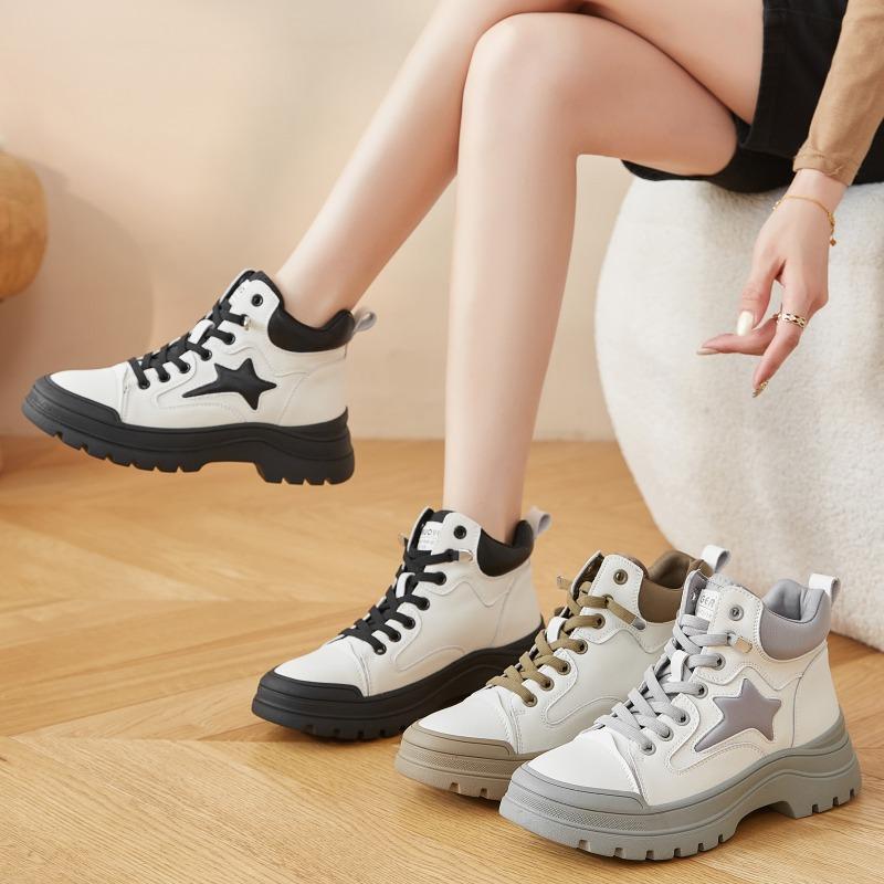 Spring Autumn Genuine Leather Shoes Women Ankle Boots Fashion Brand Ladies Shoes Single Botas Thick Sole 4.5cm