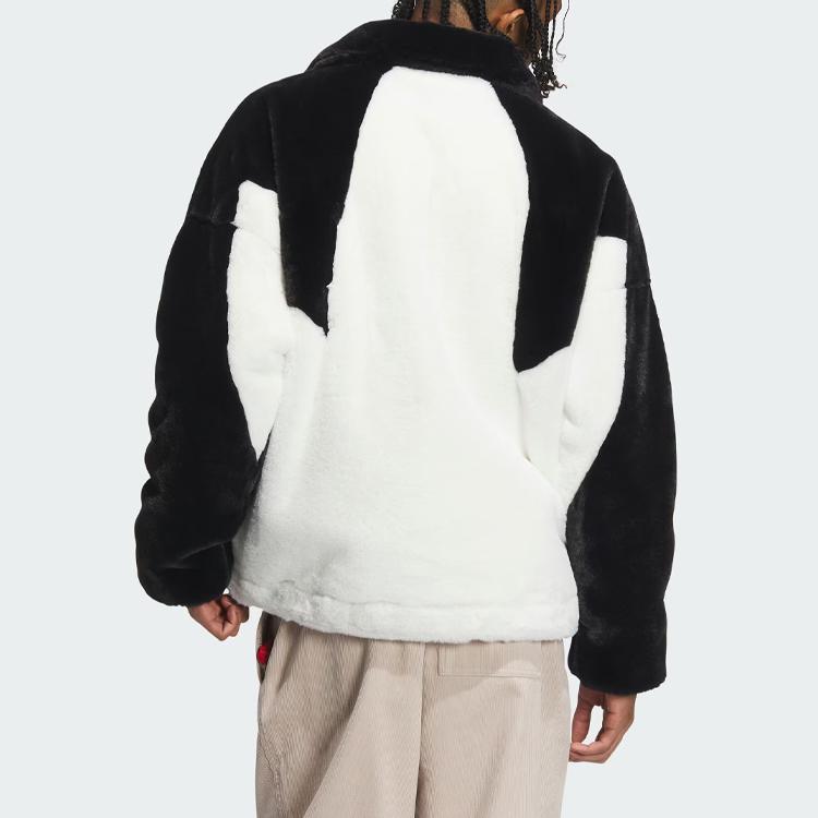 Adidas Originals Veste de sport patchwork épaisse doublée polaire Unisexe Vêtements d'extérieur Noir Blanc IN0981
